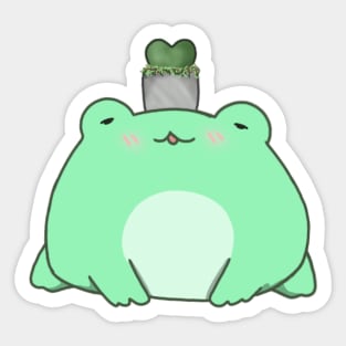 Chibi Frog With Succulent Plant (Mint) Sticker